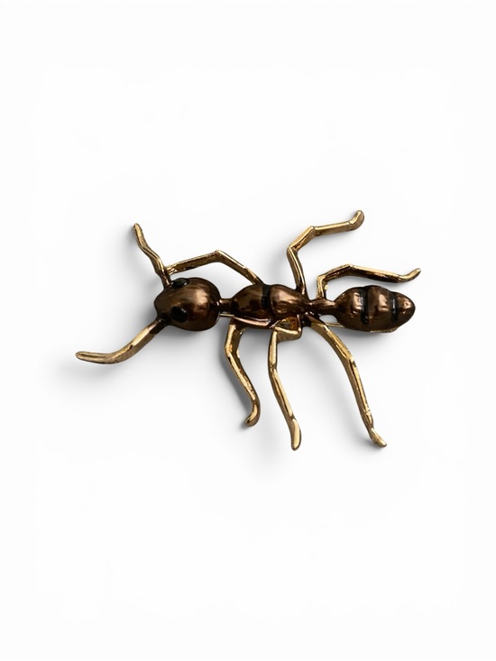 Jewelry - Brass Ant Brooch Pin - Metallic Brown and Gold
